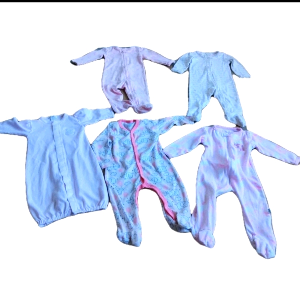 5 Baby Girl 6/9 Months  Footed Sleeper Pajama Lot Bundle Mix Brand Carter's